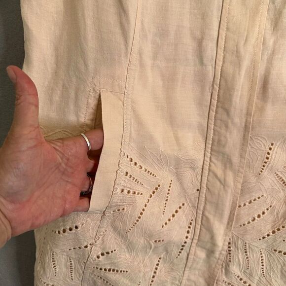 Chicos Blouse Shacket Women Sz 2 Large Linen Short Sleeve Full Zip Breathable - Picture 11 of 16